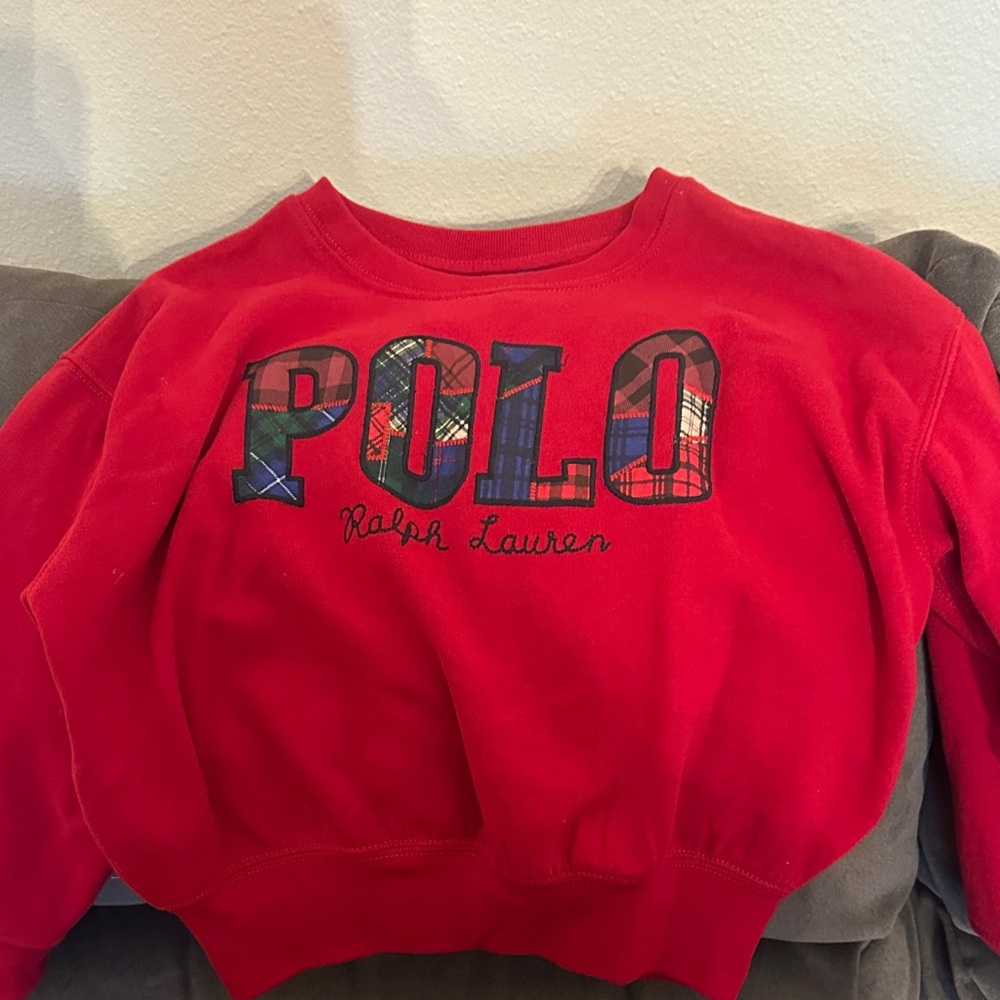 Ralph Lauren Red Crewneck with Plaid Logo
